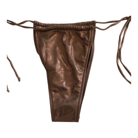 Pretty Little Things Brown Shimmer Tie Side Tanga Bikini Bottoms Size 8 - Picture 4 of 15